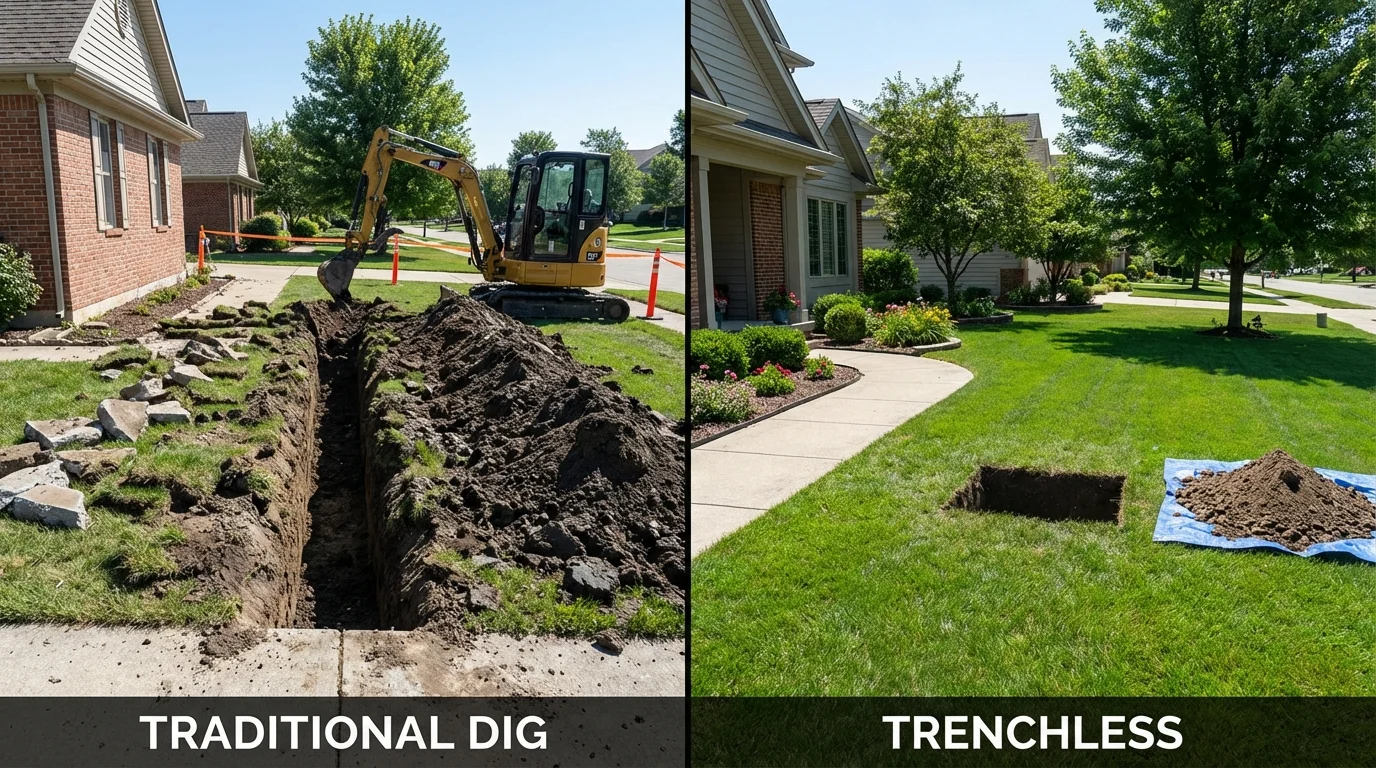 Trenchless sewer repair with minimal yard damage versus traditional excavation in Osceola, MO
